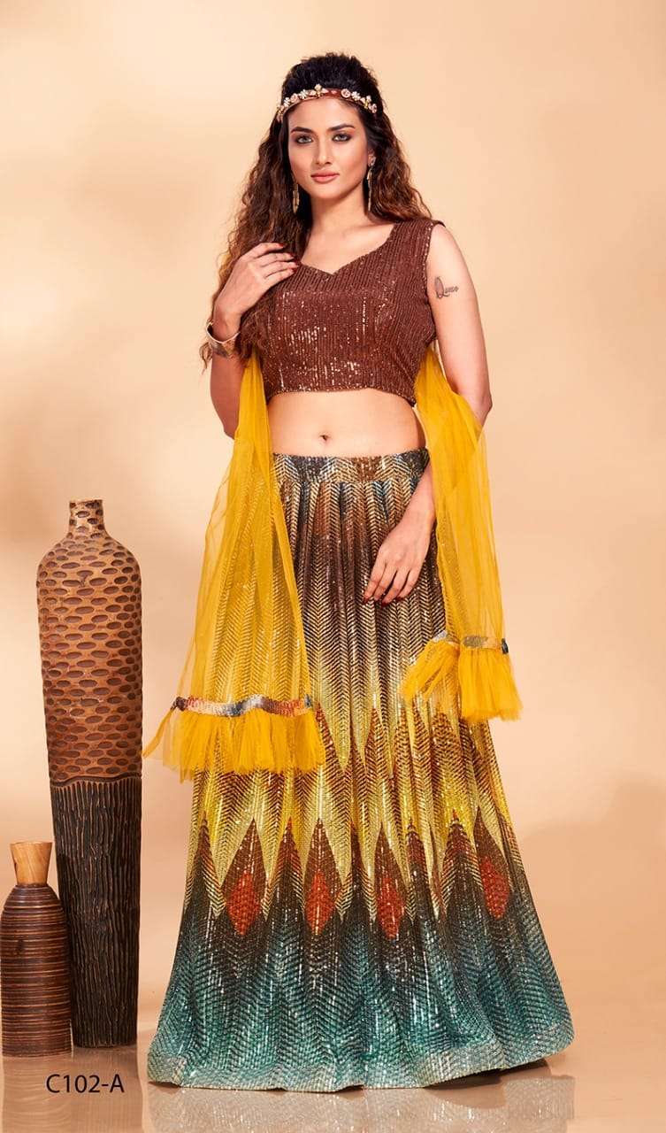 c102 premium imported sequence work lehenga 