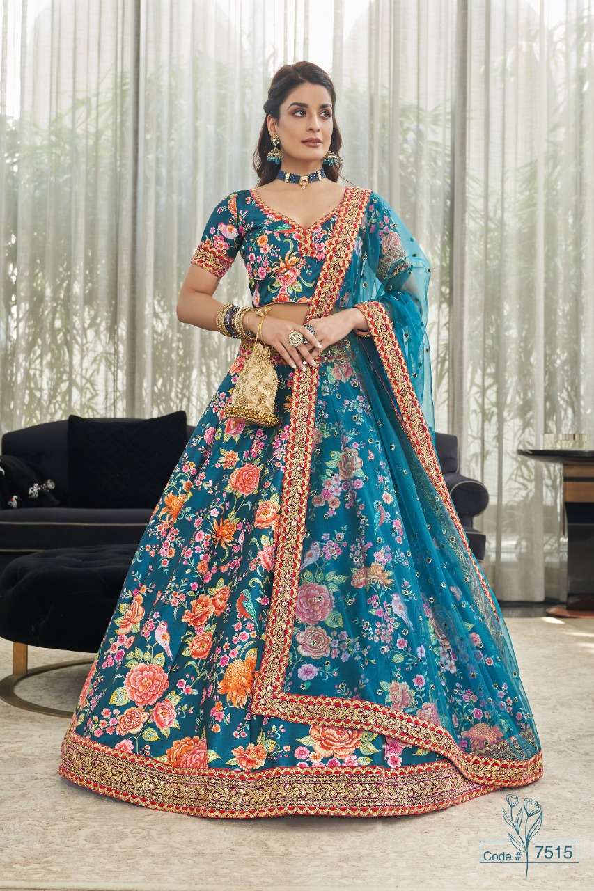 code 7515 designer art silk modern floral lehenga 