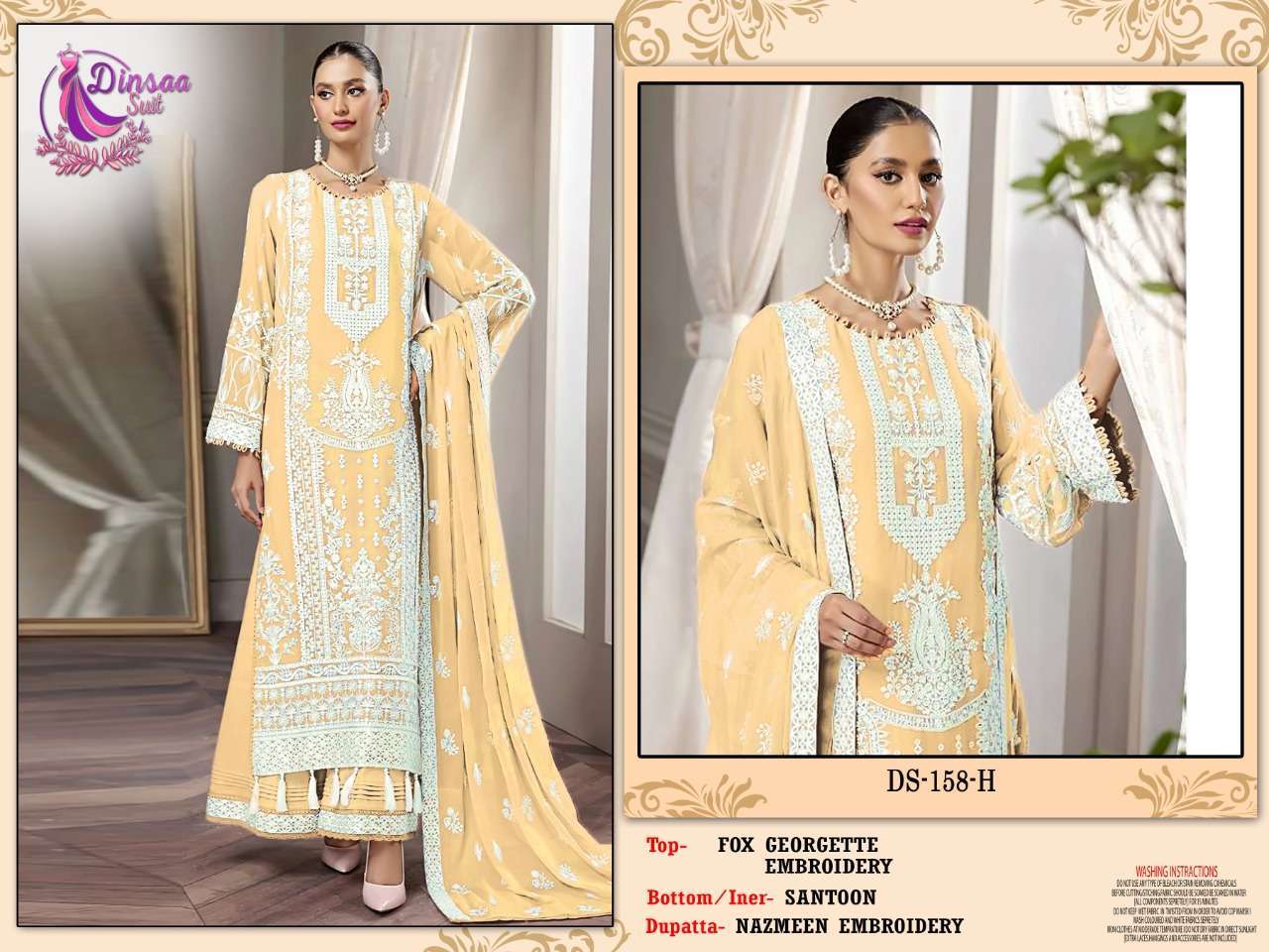 dinsaa suit 158 faux georgette embroidery suit 