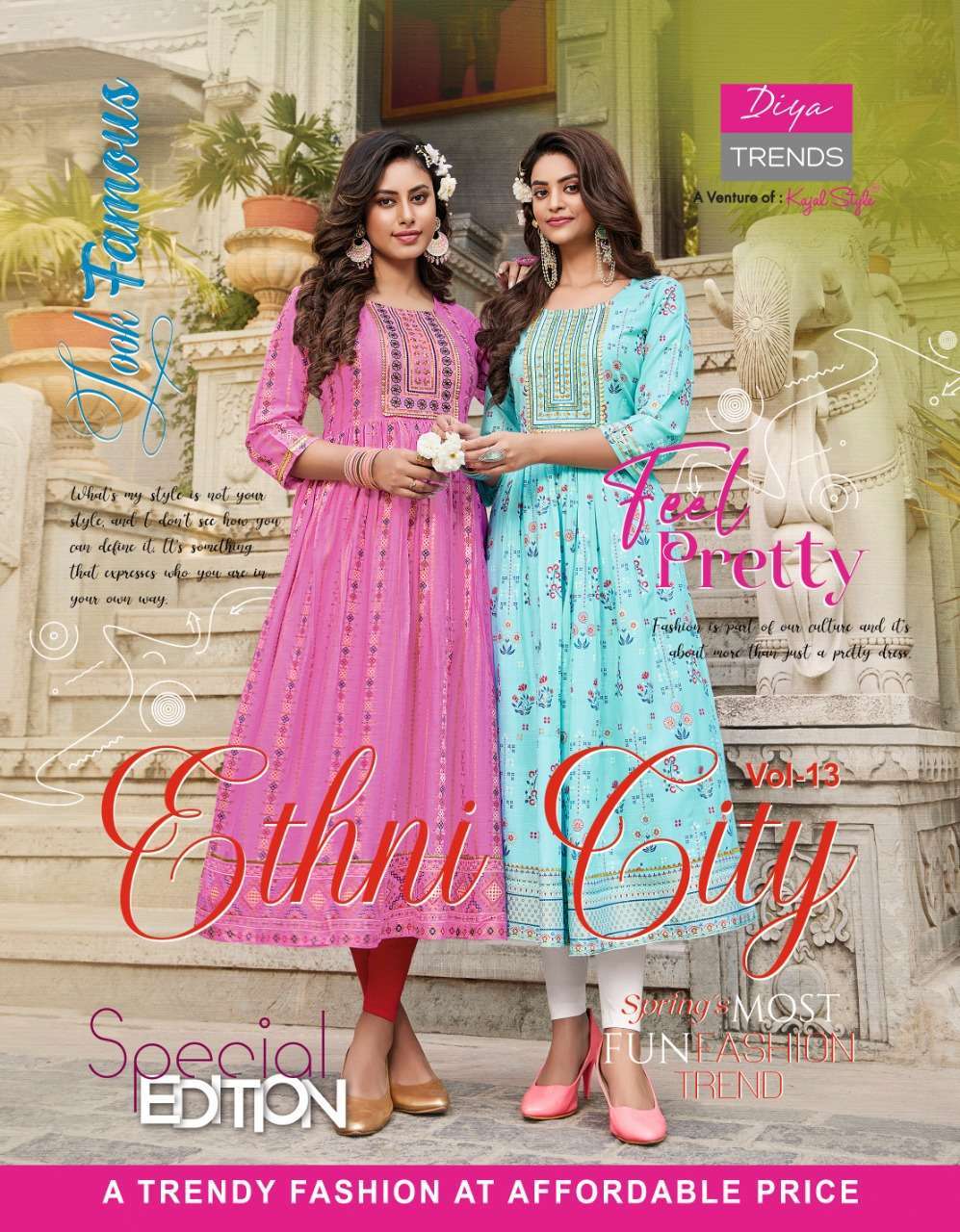 diya trends ethnicity vol 13 series 13001-13010 fancy rayon kurti 