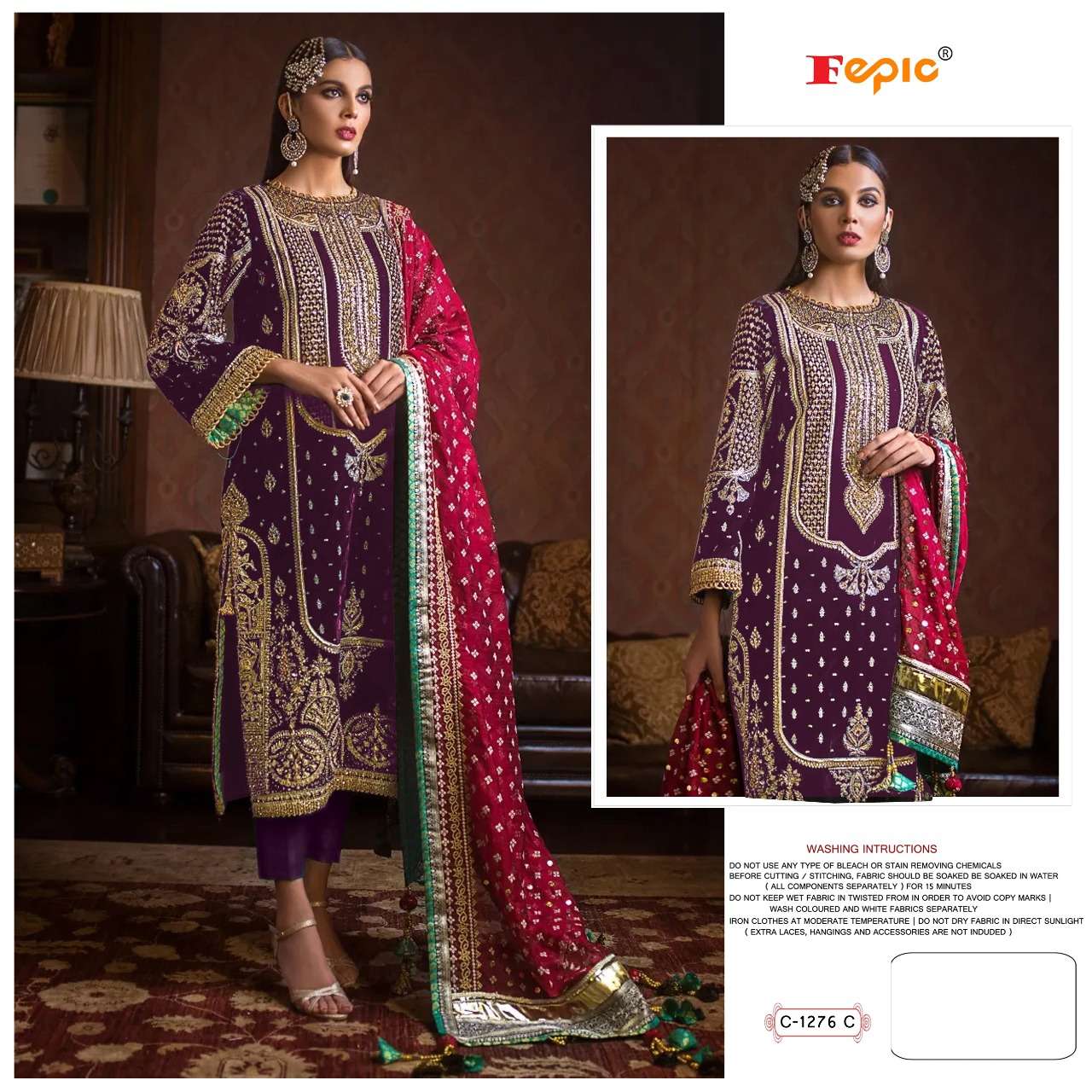 fepic rosemeen c-1276 georgette embroidered suit 