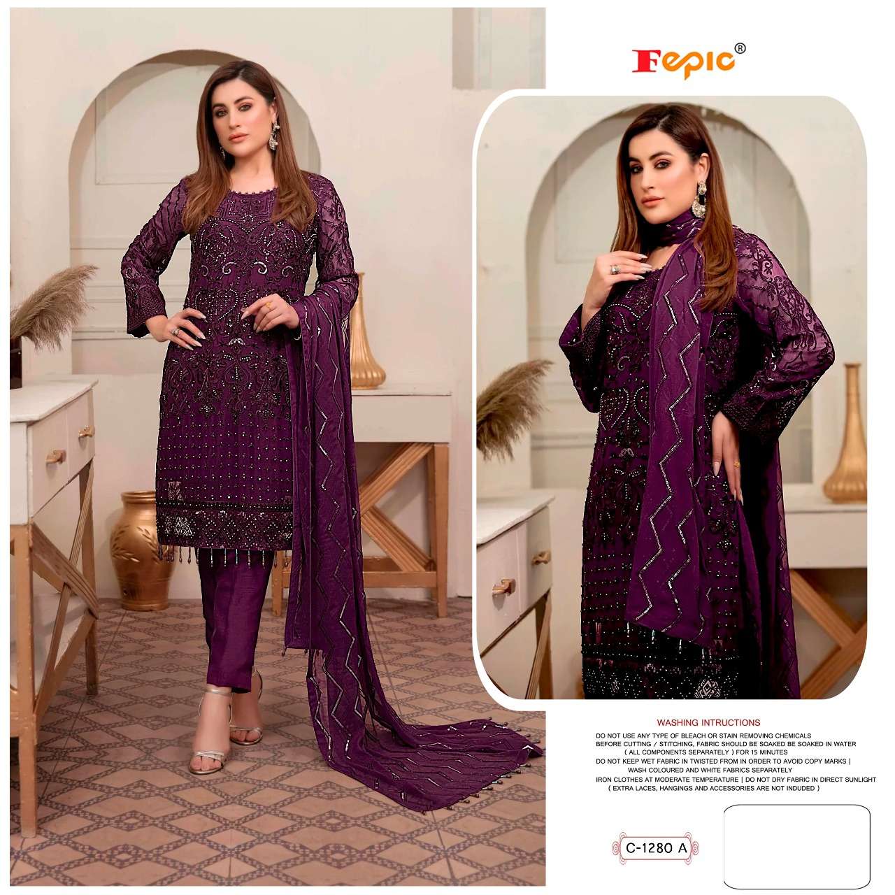 fepic rosemeen c-1280 georgette embroidered suit 