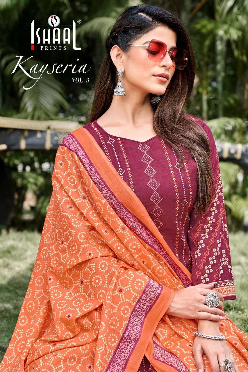 ishaal prints kesariya vol 3 series 3001-3010 pure lawn suit 