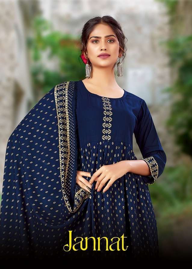 jinesh nx jannat series 1001-1008 rayon kurti with dupatta 