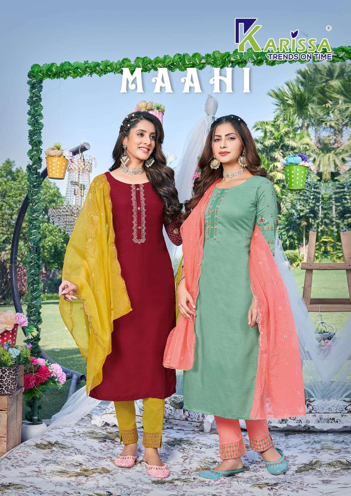 karissa maahi series 1301-1306 premium viscose chinon silk readymade suit