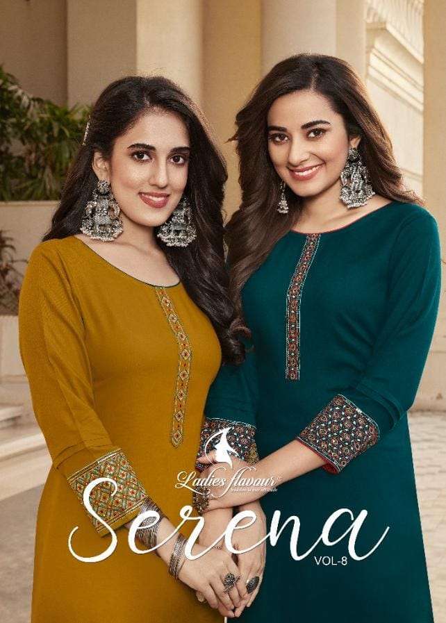 ladies flavour serena vol 8 series 8001-8006 14 kg rayon kurti 
