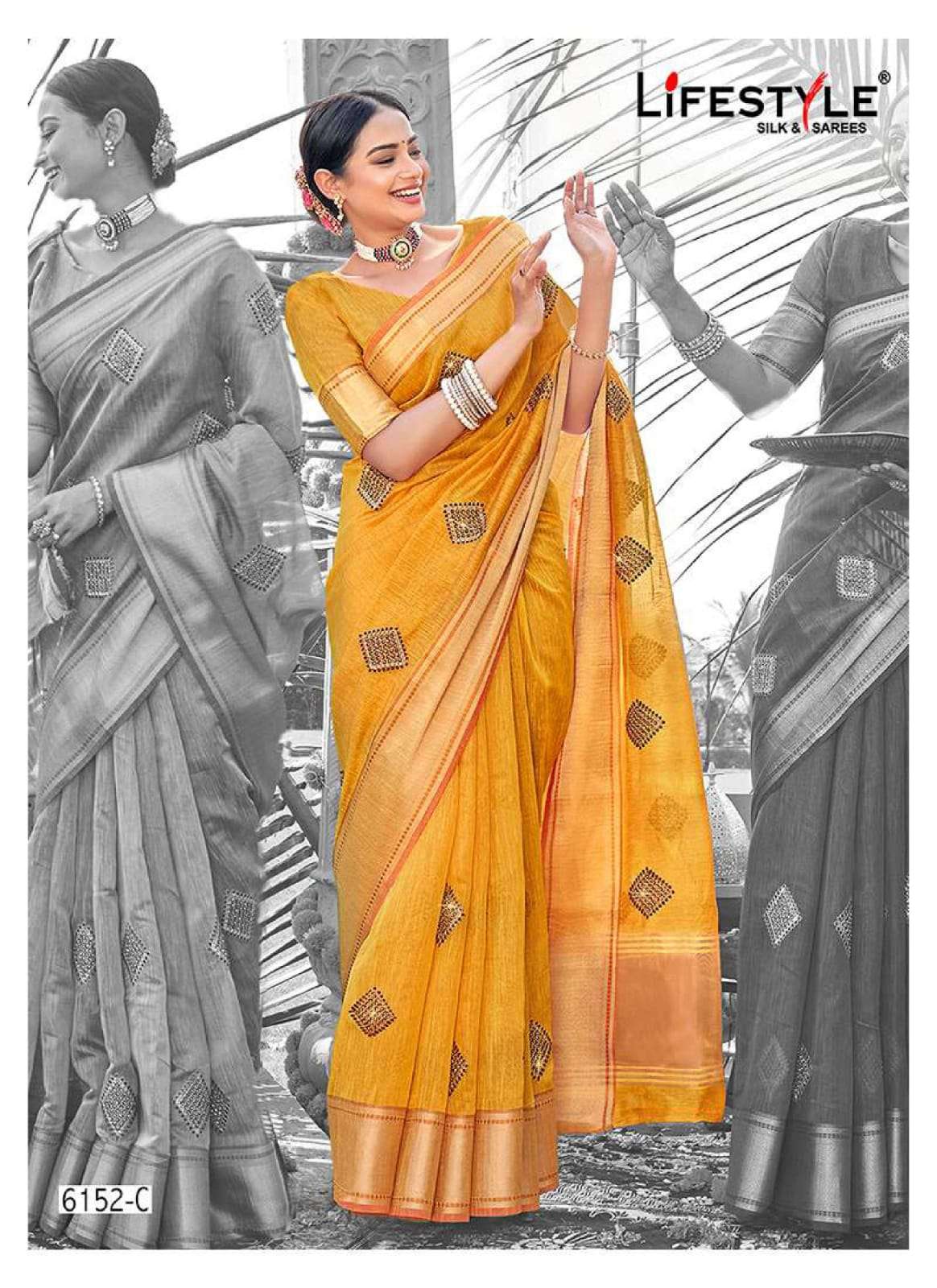 lifestyle 6152 goldy lilen saree 
