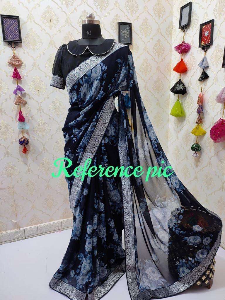 lt fabrics designer georgette floral prints saree