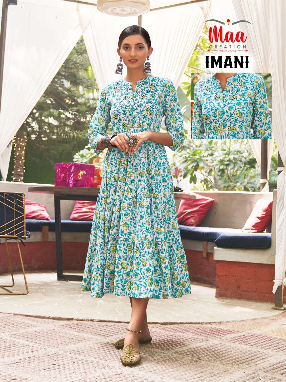 maa creation imani cotton katha print kurti 