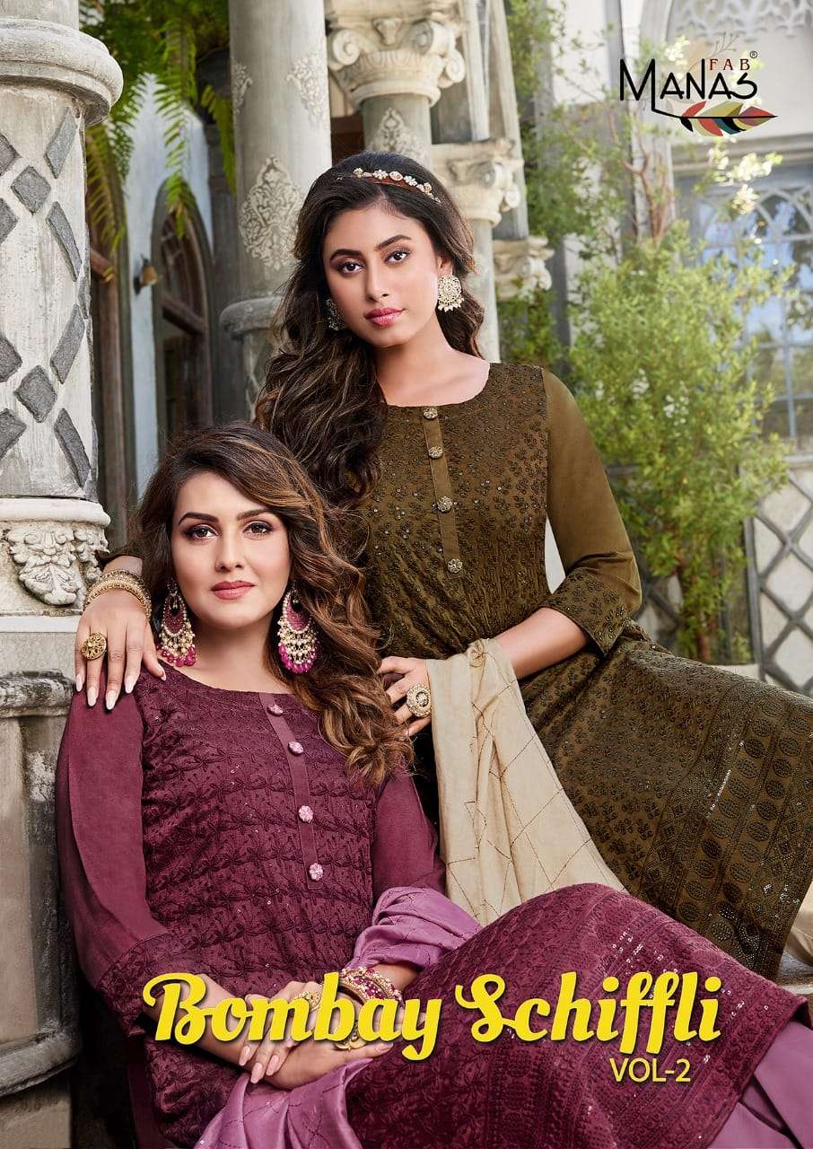 manas fab bombay schiffli vol 2 series 1007-1012 heavy chinon suit 