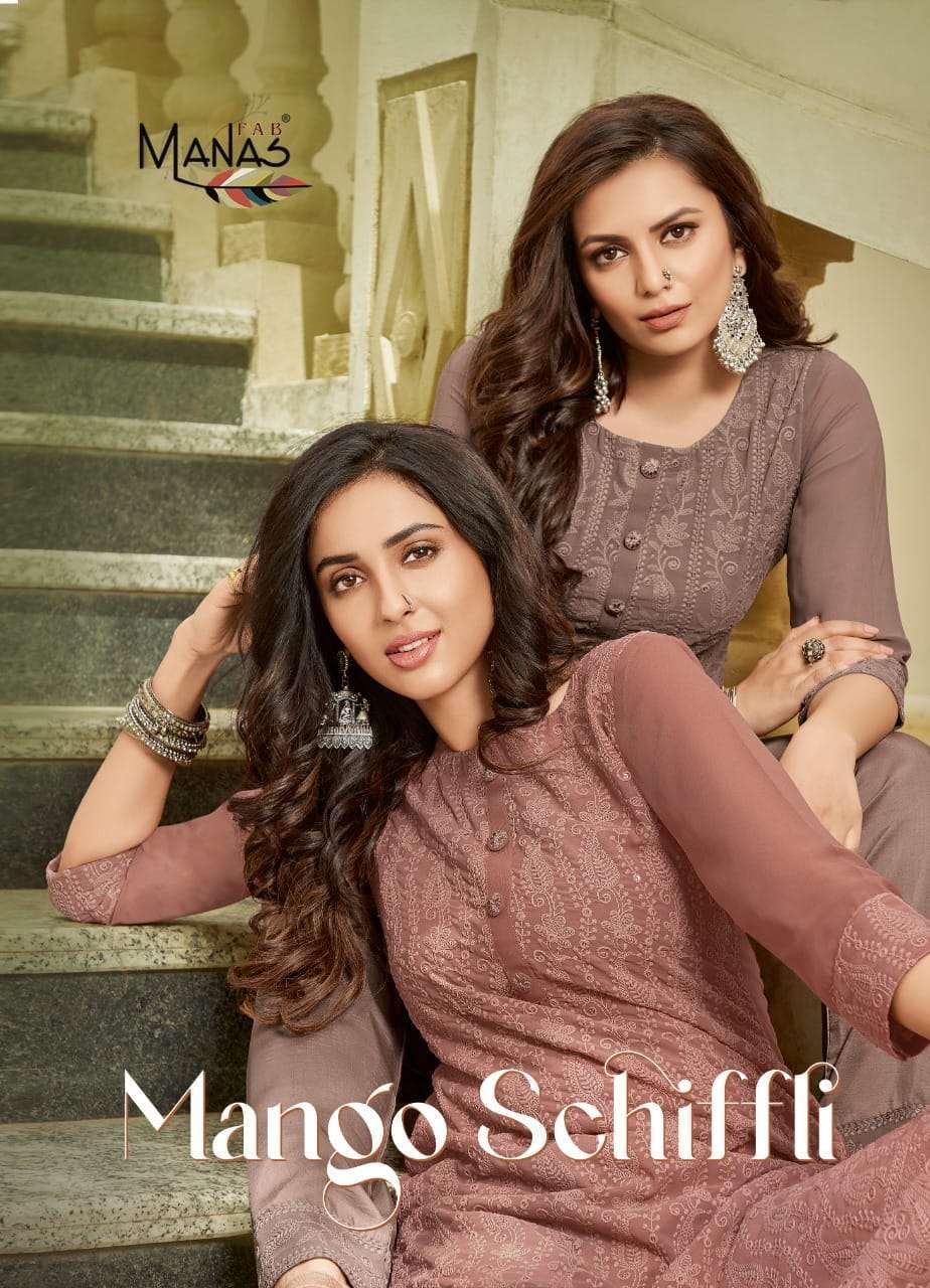 manas mango schiffli series 1001-1006 georgette readymade suit 