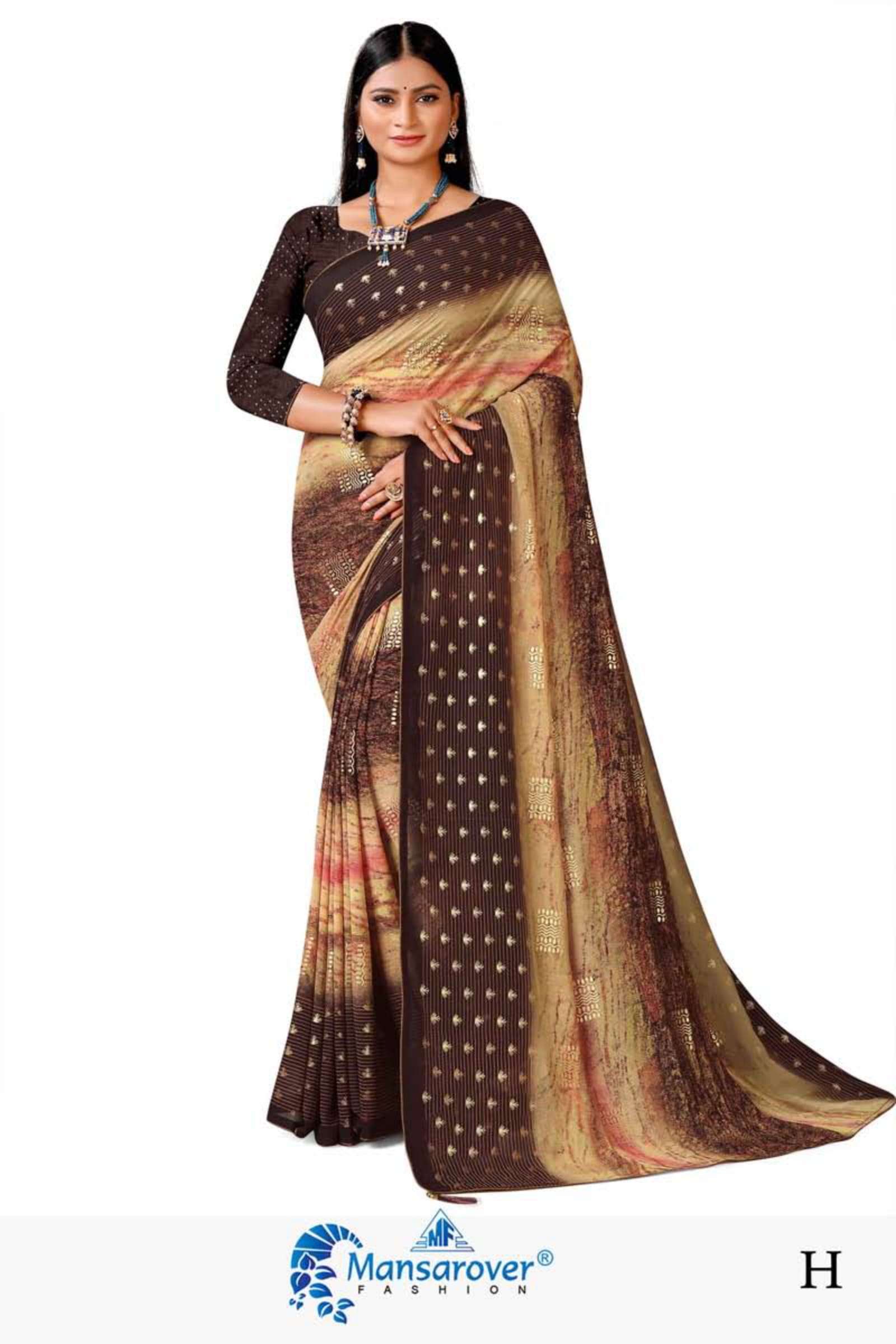 mansarover rishita Wetless foil saree Sequence blouse 
