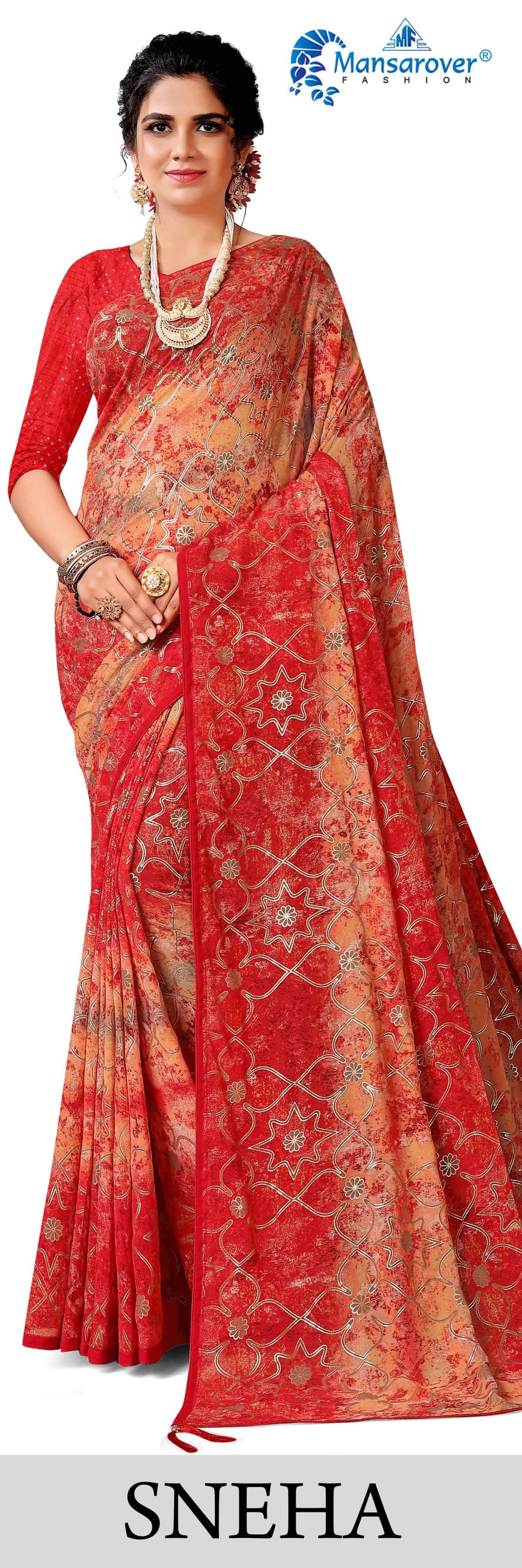 mansarover sneha Wetless foil saree Sequence blouse with latkan