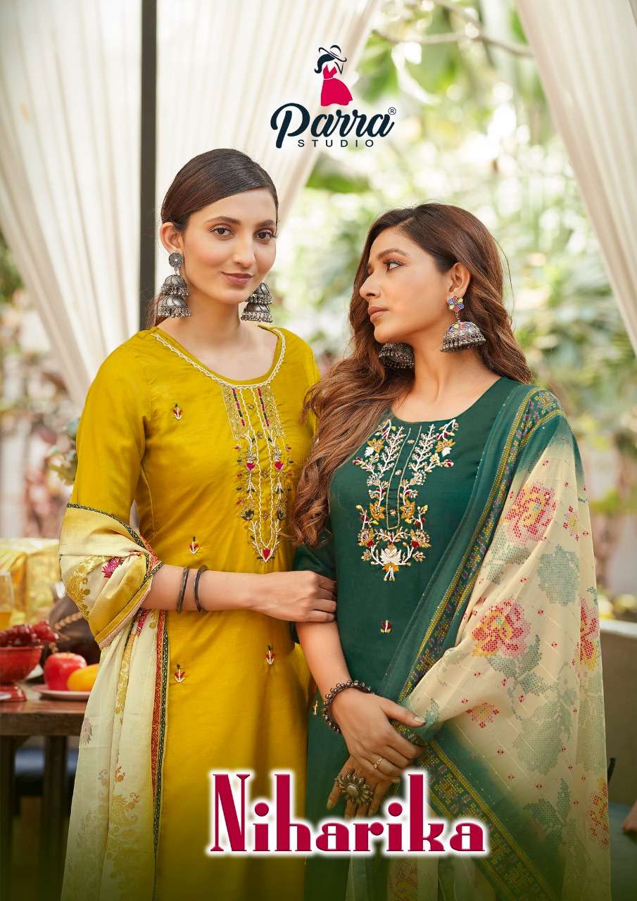 parra studio niharika vol 1 series 1001-1006 premium dola silk readymade suit 