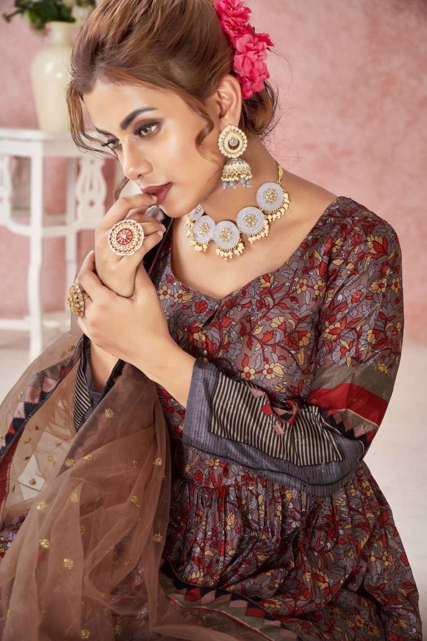 pr kimaya series 22001-22005 dola silk gown with dupatta 