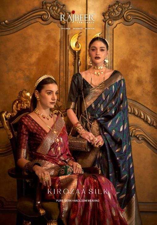 rajbeer kirozaa silk designer pure satin saree 