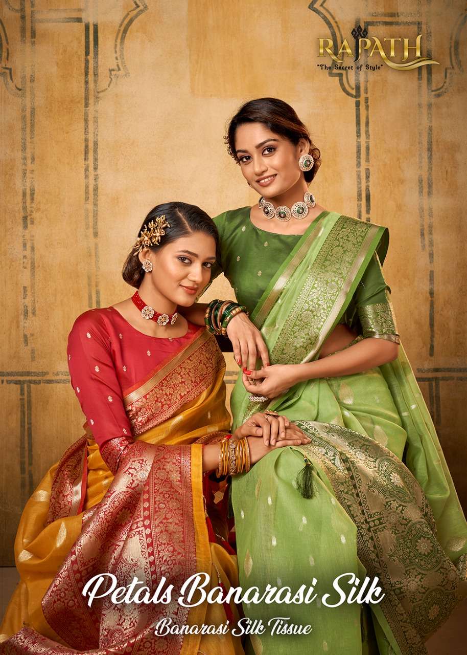 rajpath petals banarasi tissue designer saree 