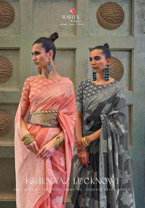 rajtex kshenaaz lucknowi series 307001-307006 chickankari lucknowi saree