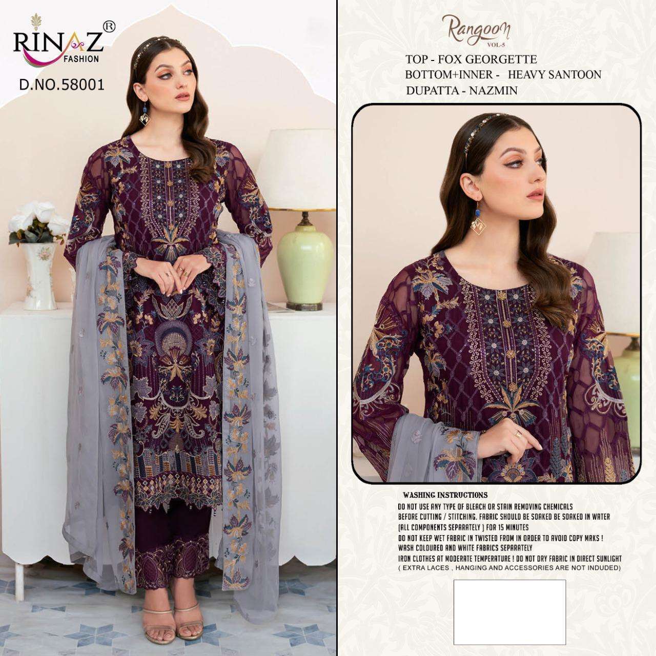 rinaz fashion rangoon vol 5 series 58001-58003 faux georgette suit 