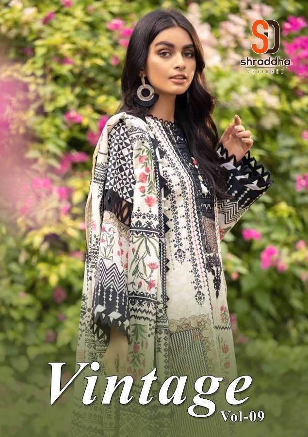 shraddha designer vintage vol 9 series 9001-9004 lawn cotton suit 