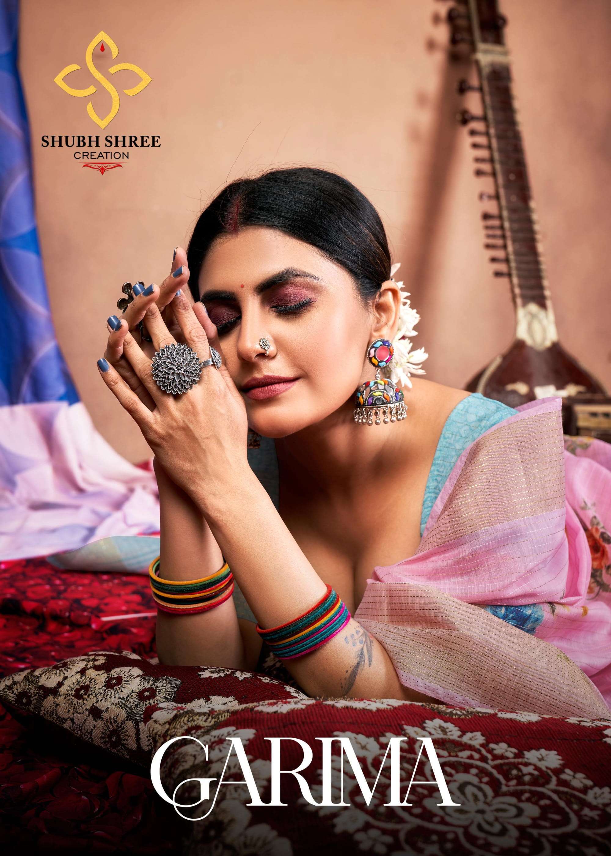 shubh shree garima series 1001-1008 linen multi stich viscos line saree
