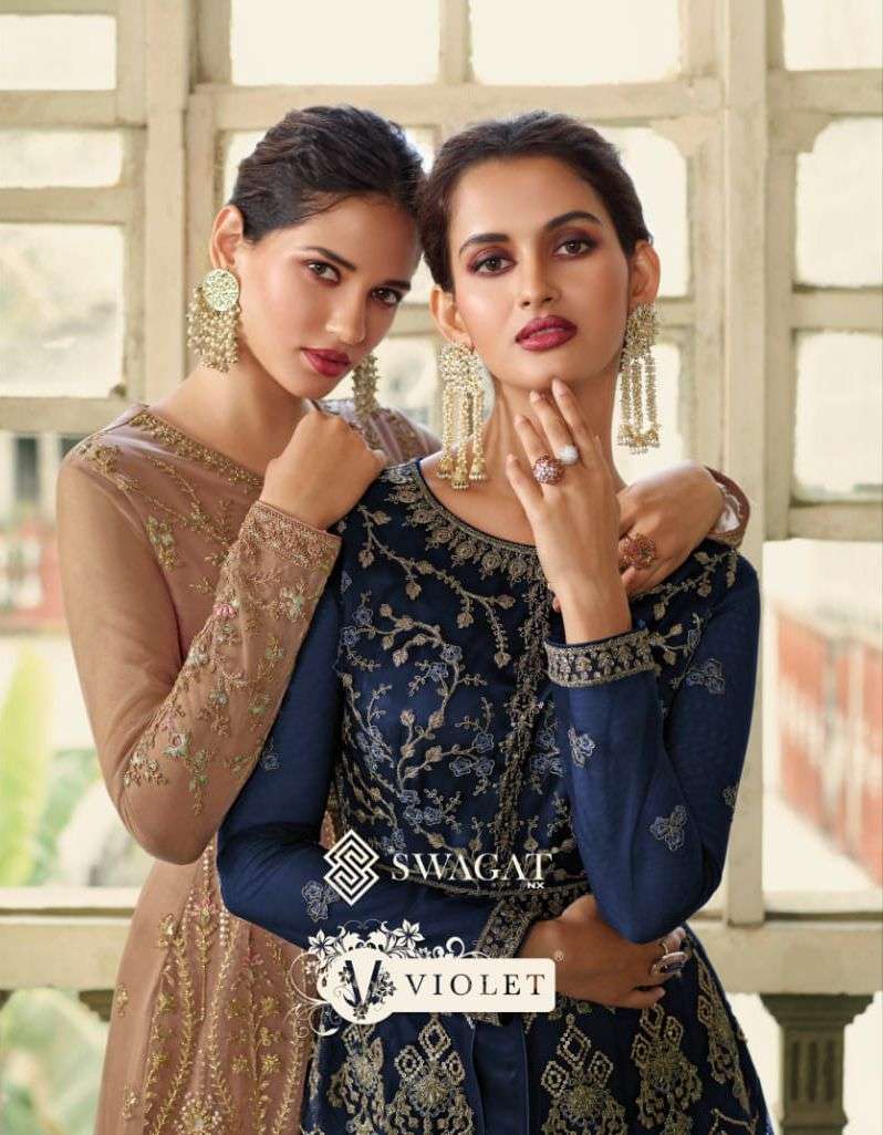 swagat violet designer butterfly net suit s