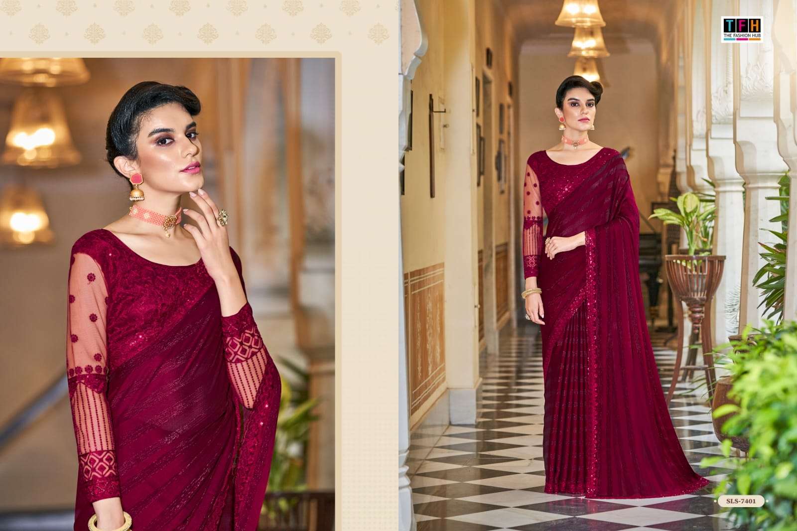tfh salsa style designer fancy fabric saree 