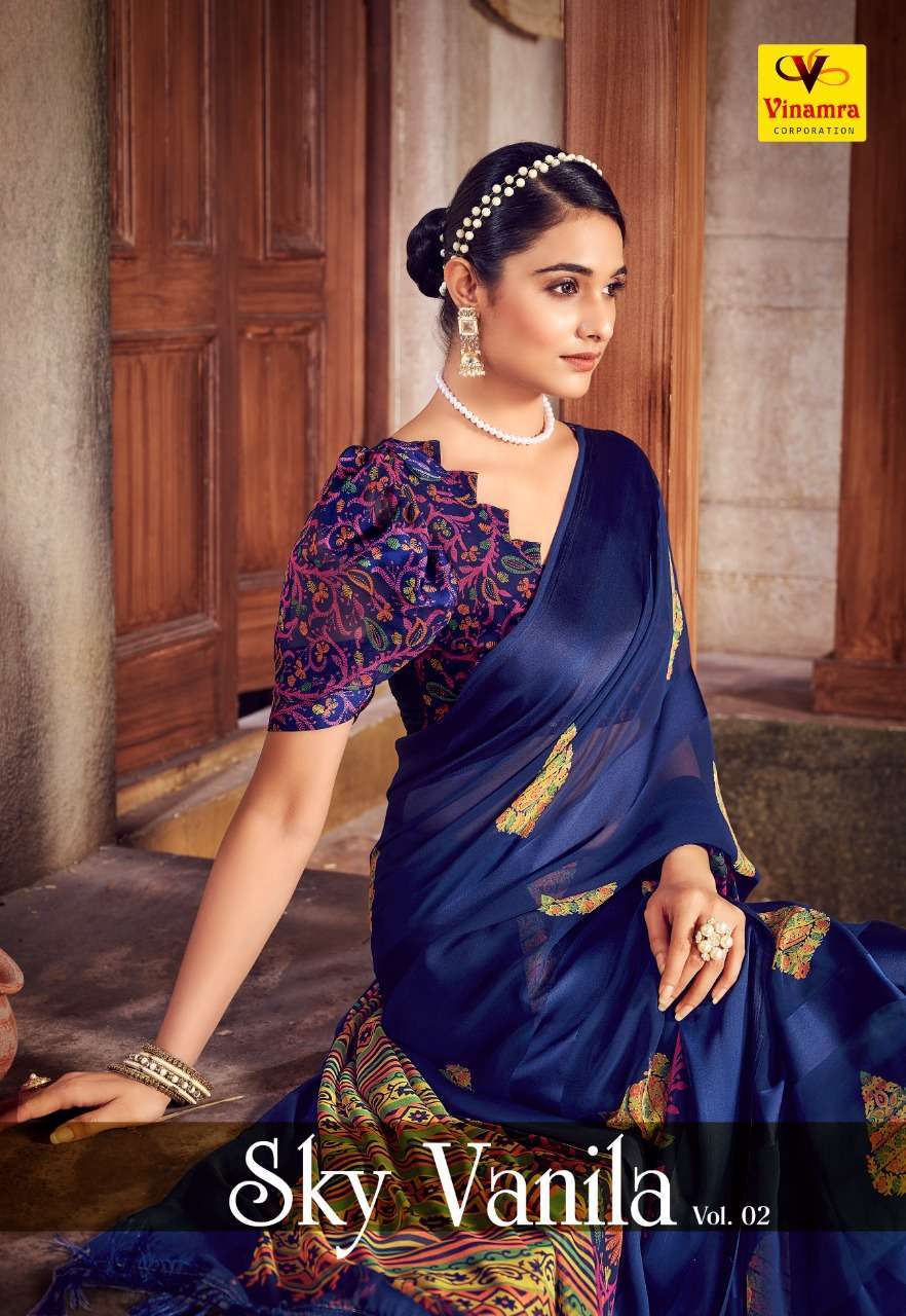 vinamra sky venilla vol 1 series 13009-13016 satin patta saree