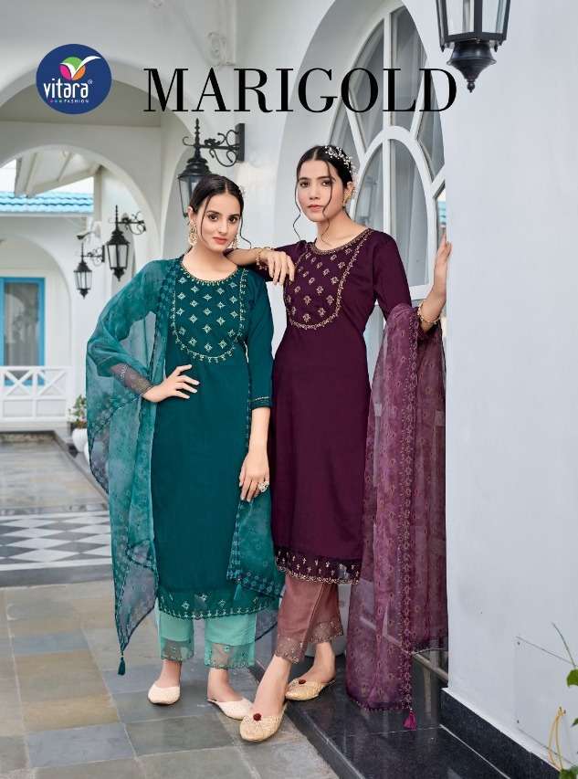 vitara marigold series 1001-1004 suniyo silk readymade suit 