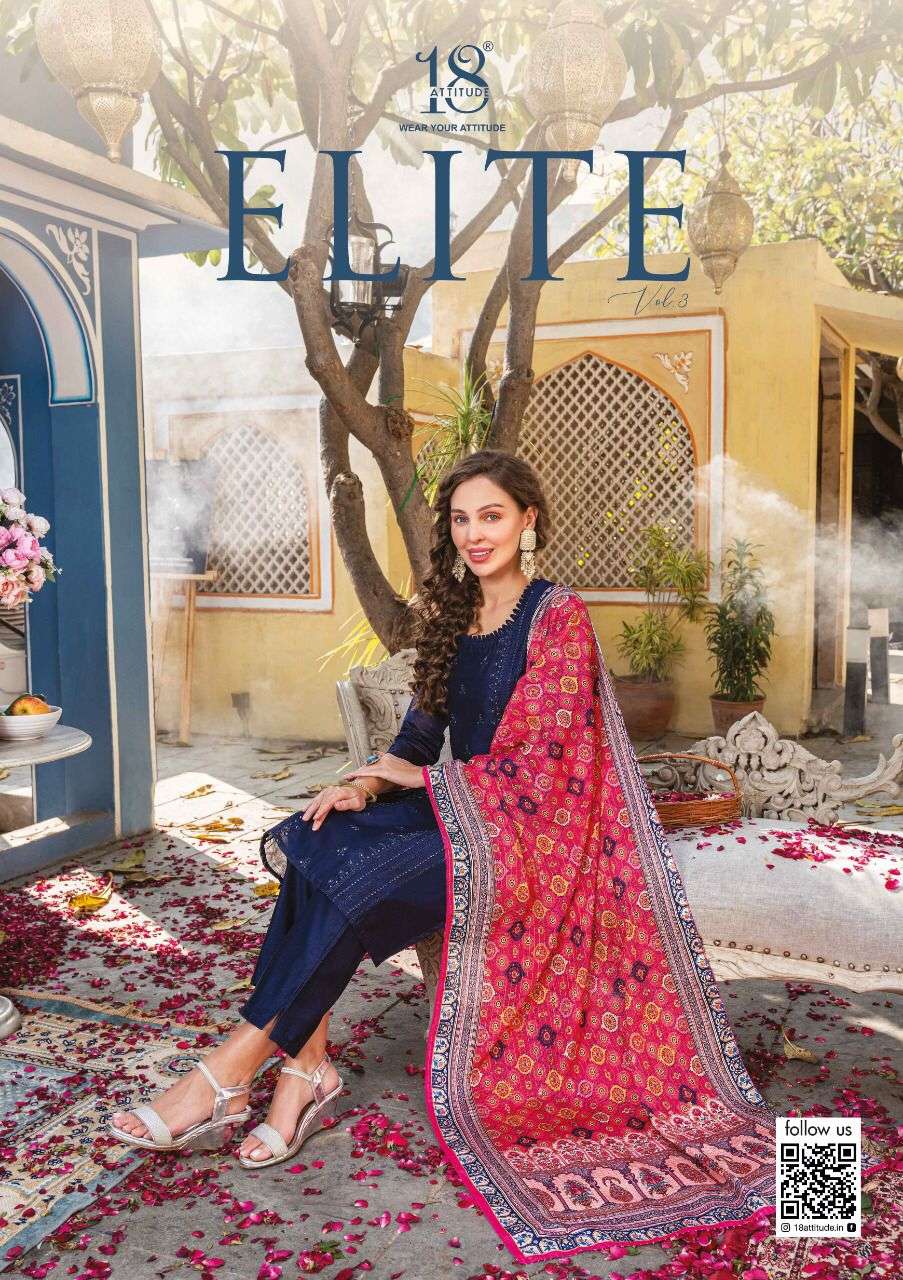 18 attitude elite vol 3 series 301-305 pure chanderi readymade suit 