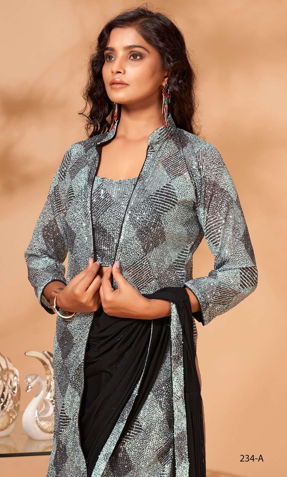 A234 designer powernet fabric saree