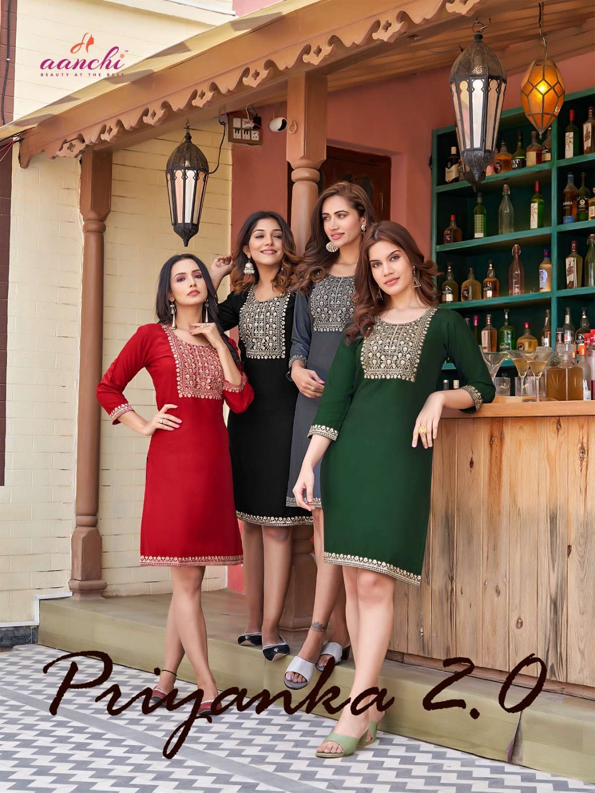 aanchi kurtis priyanka 2.0 series 1001-1006 rayon embroidery kurti 