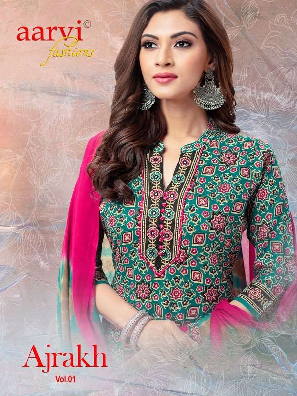 Aarvi Ajrakh Vol-1 series 7057-7062 Pure Cotton readymade suit