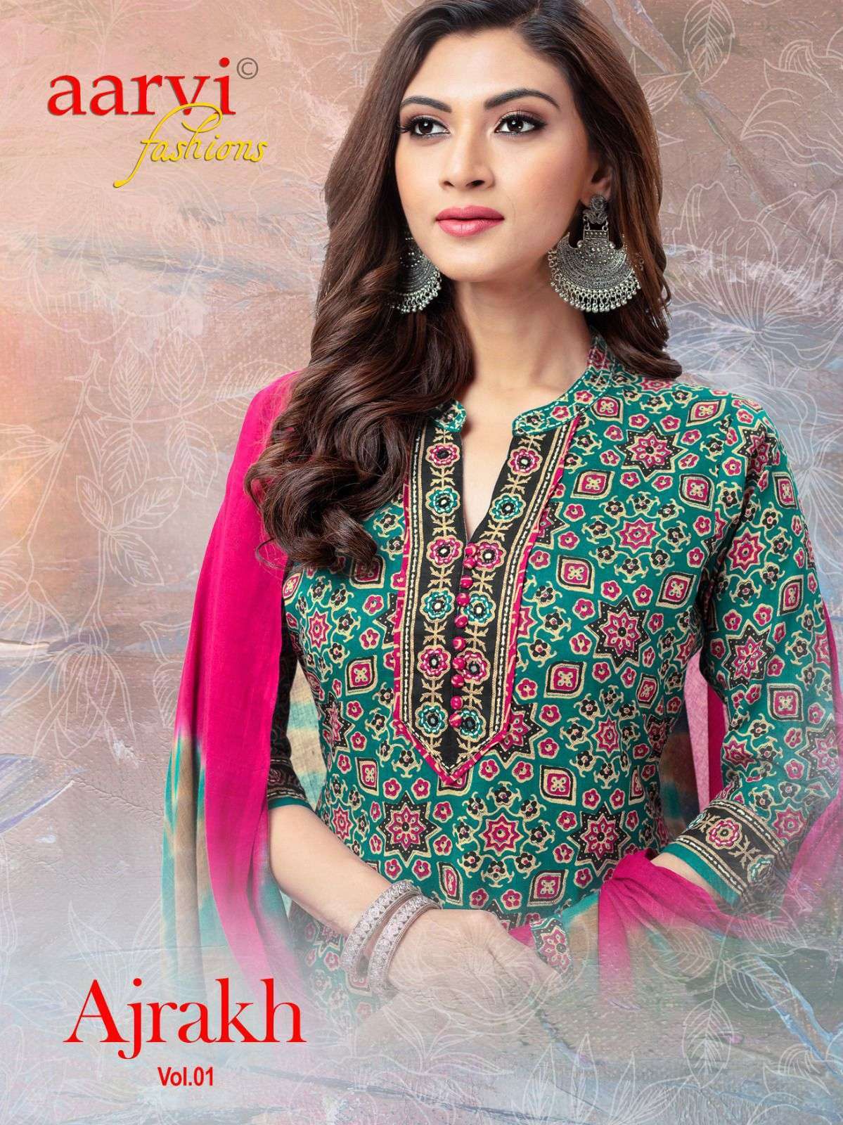 aarvi fashion ajrakh vol 1 series 7057-7062 cotton readymade suit 