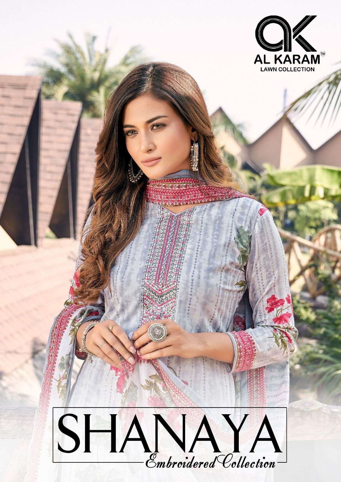 al karam shanaya embroidered collection series 1001-1008 semi lawn suit 