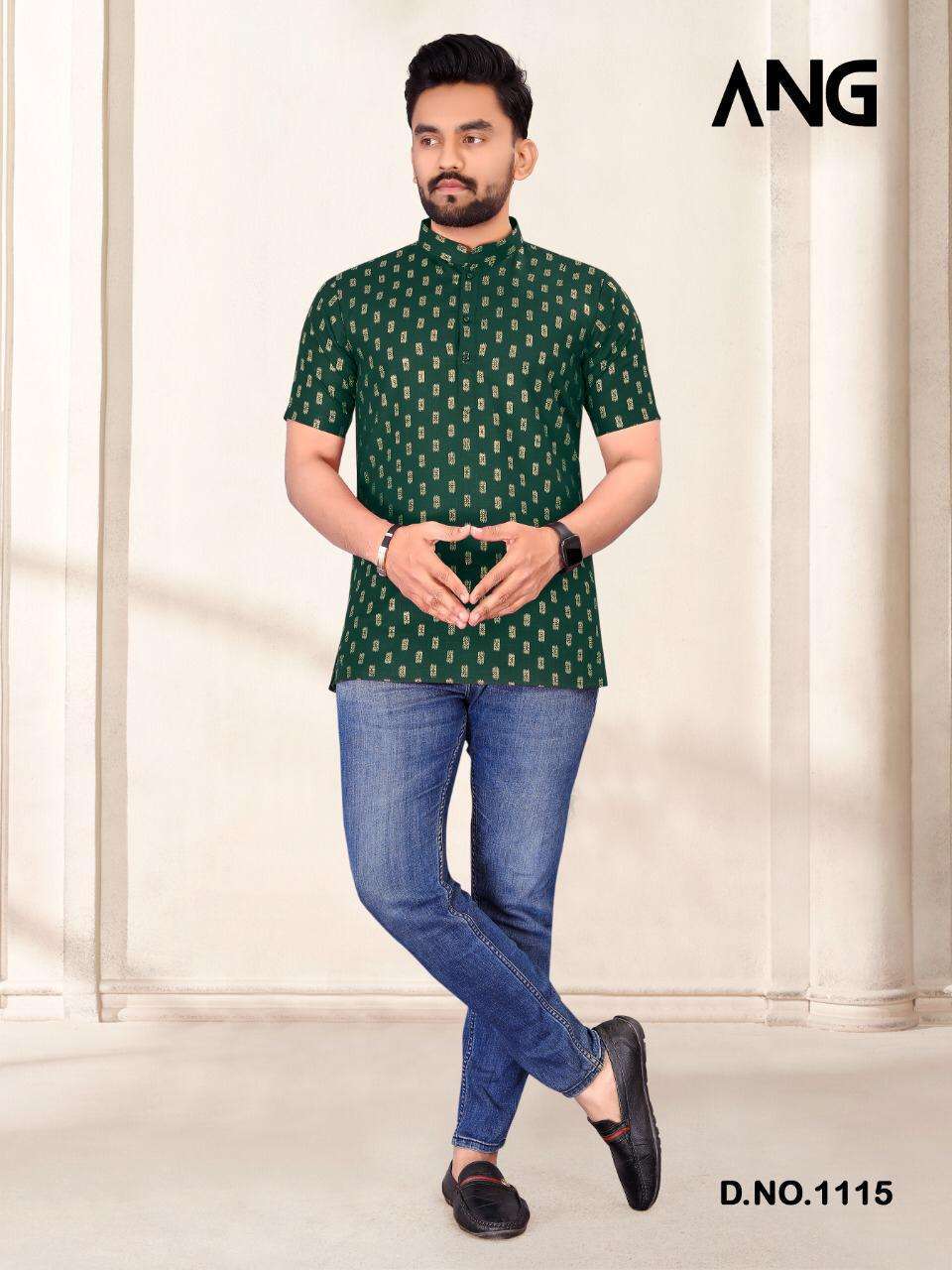 ang 1105 Rubby Cotton with Gold print short kurta 
