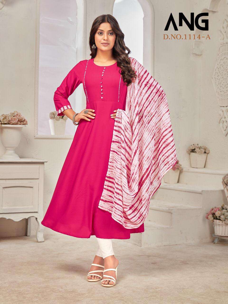 ang-1114 malai crape kurti with dupatta 