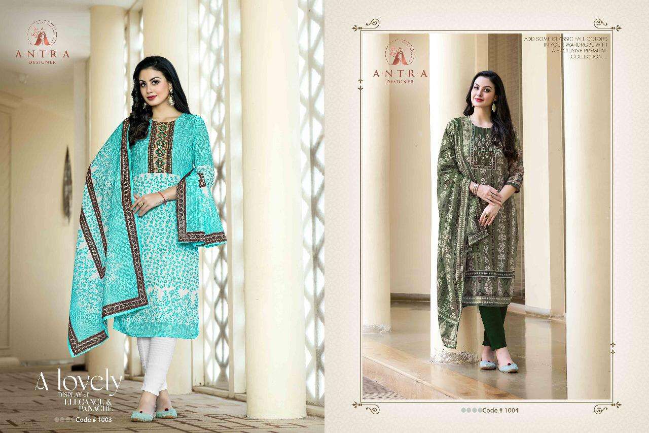 antra aaradhya series 1001-1006 muslin croset readymade suit 
