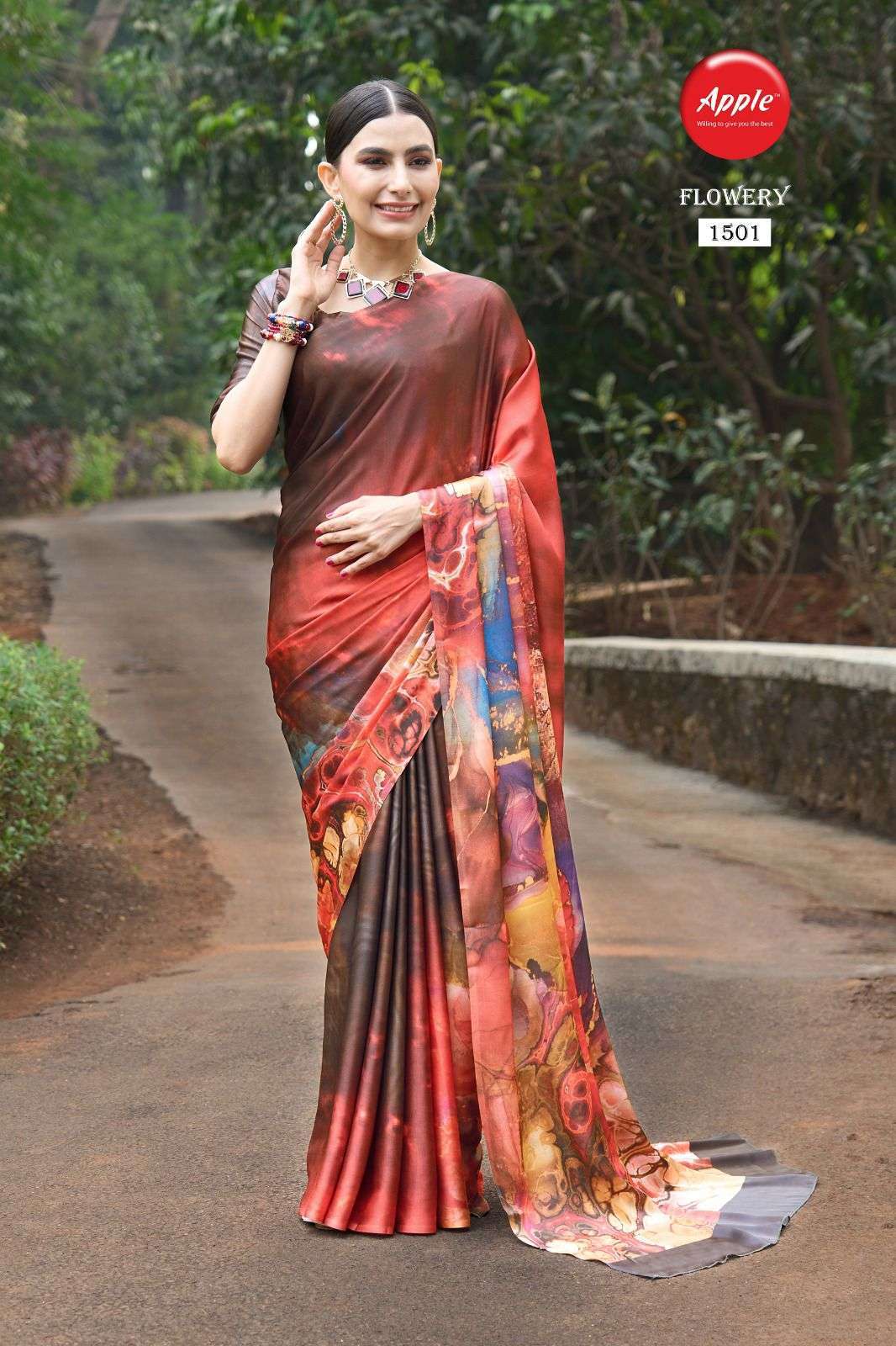 apple flowery vol 15 series 1501-1508 japan satin saree