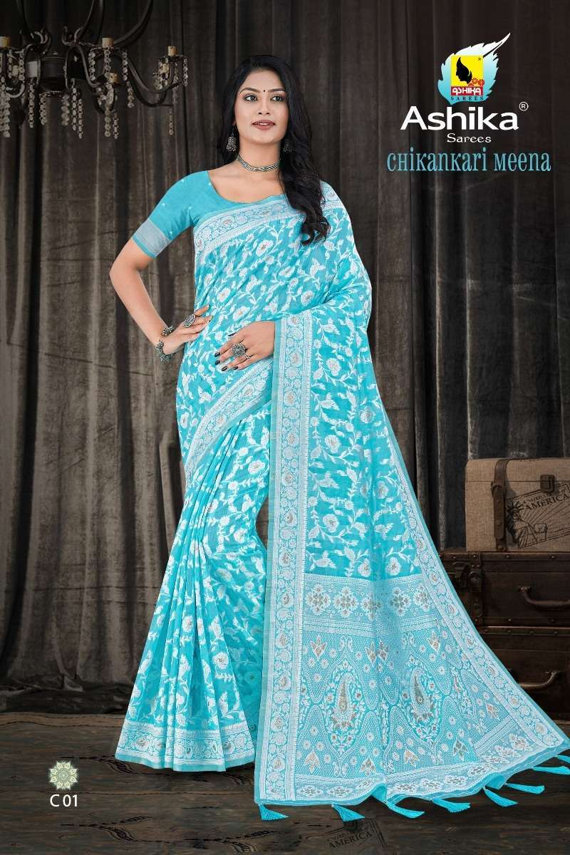 ashika chikankari meena series 01-06 cotton silk saree 