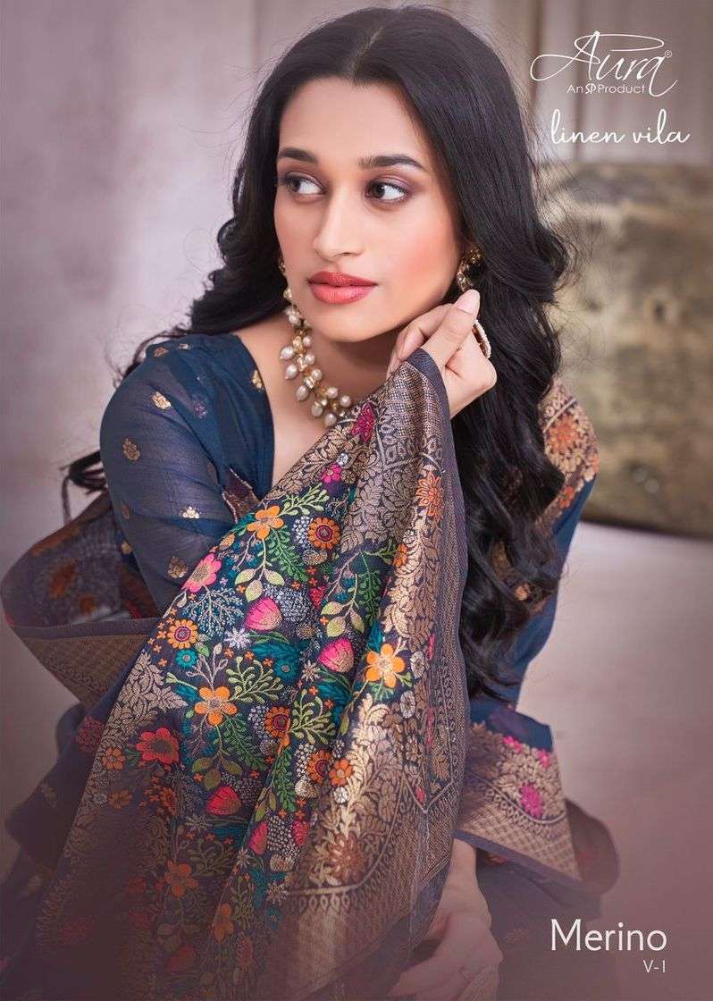 aura merino vol 1 series 01-06 Linen saree
