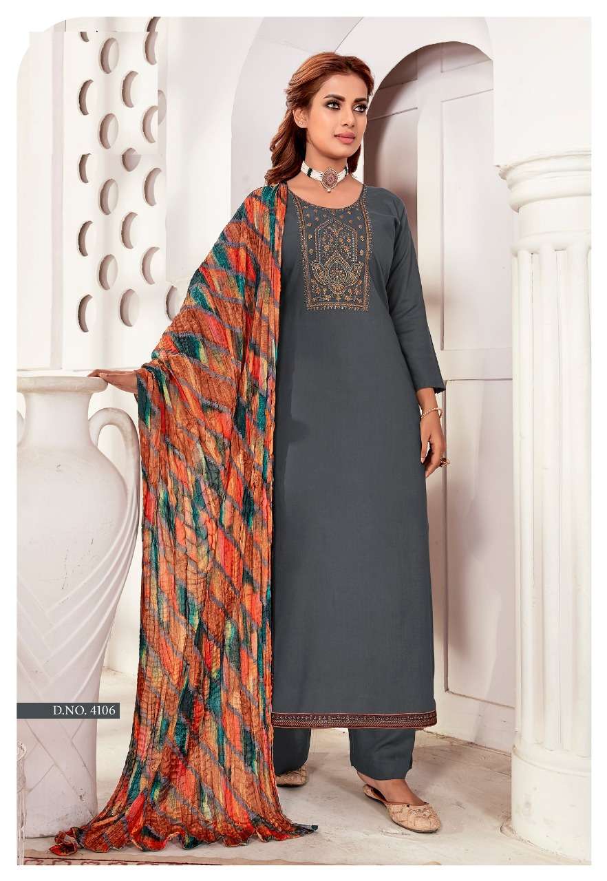 azeera designer rayon slub embroidery work suit 