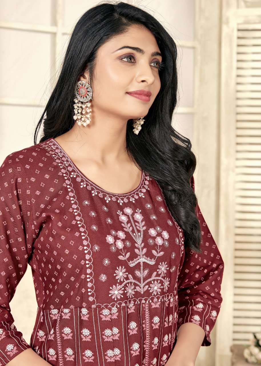 banwery Heavy Rayon Multi Gold Print kurti