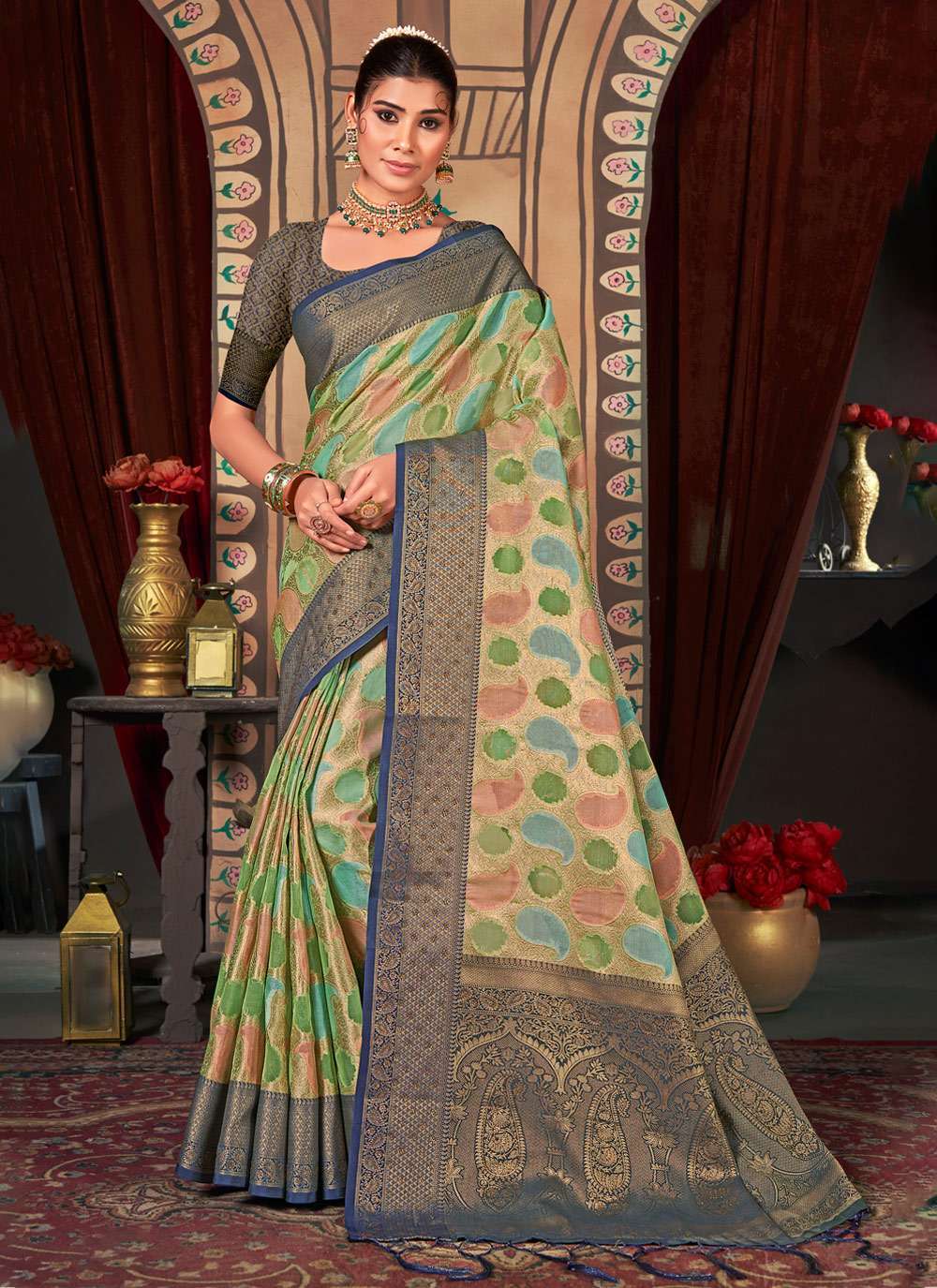 bunawat amisha Organza saree  Tassels on Pallu