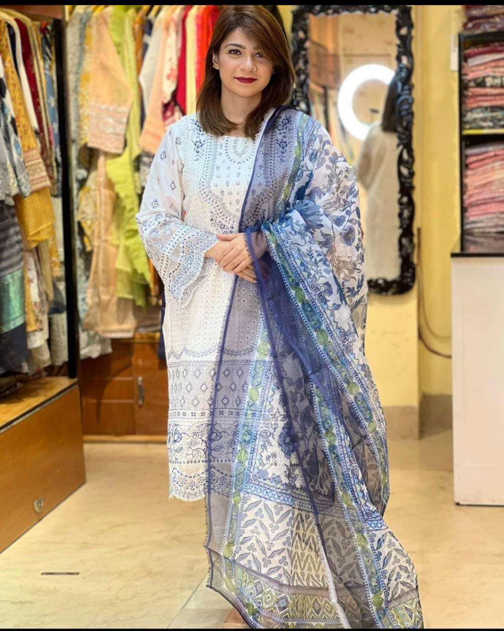 dinsaa suit roohi color DS-137 ABC cambric embroidered suit 