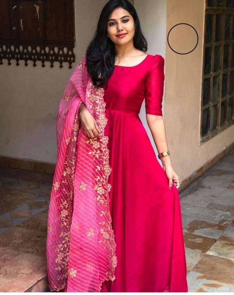 Featuring Solid georgette maxi Dress with finely curated digital Embroidery 
