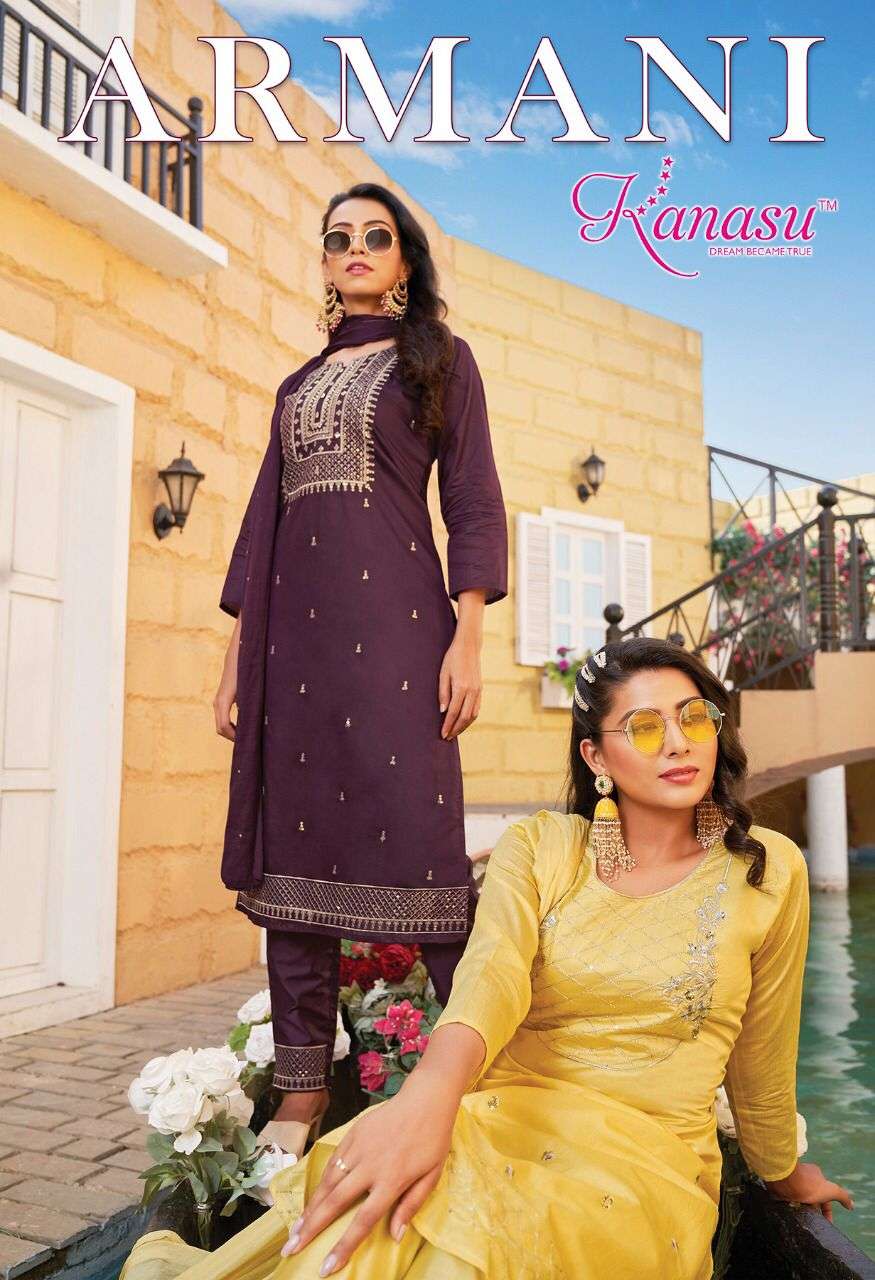kanasu armani series 1001-1008 heavy chanderi silk suit 