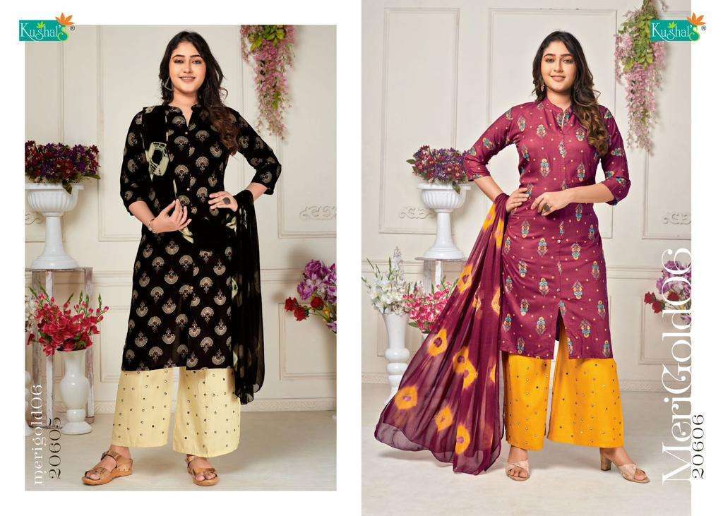 kushal meri gold vol 6 series 20601-20610 rayon readymade suit 