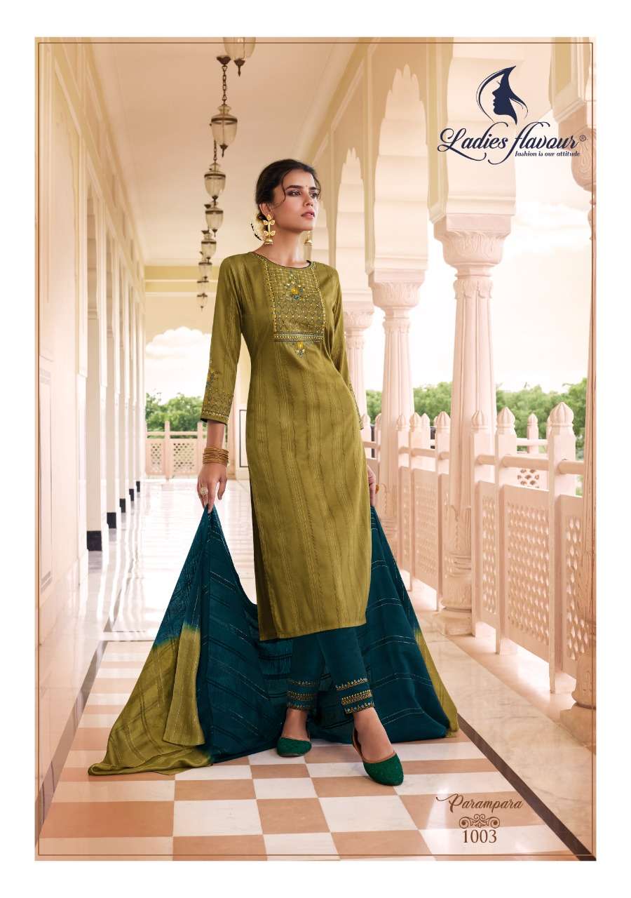 ladies flavour designer heavy chinon suit 