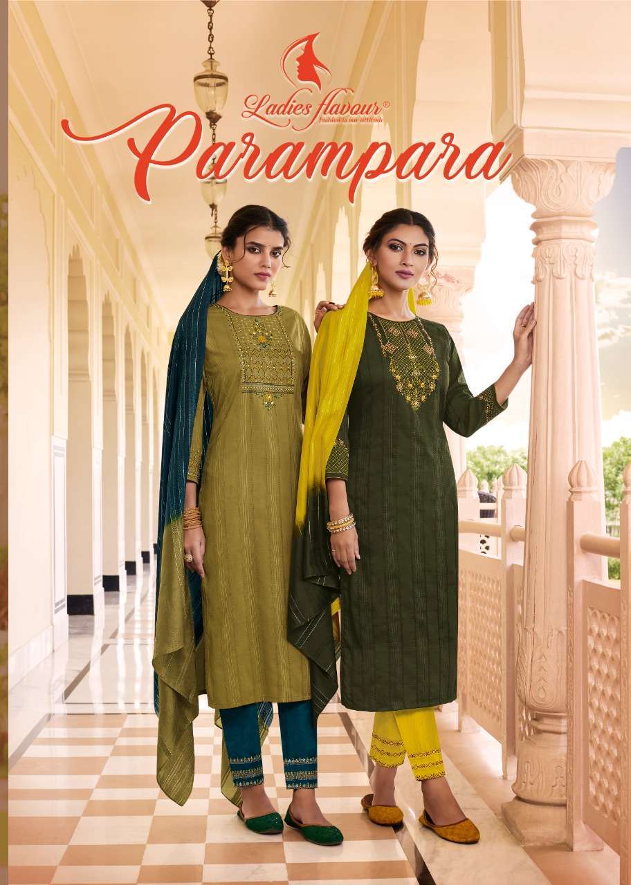 ladies flavour parampara series 1001-1006 Heavy Chinon readymade suit